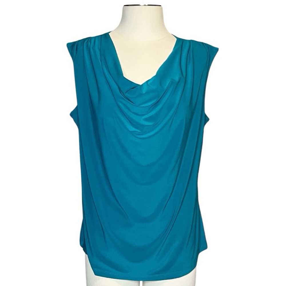 dressbarn Teal Draped Sleeveless Blouse